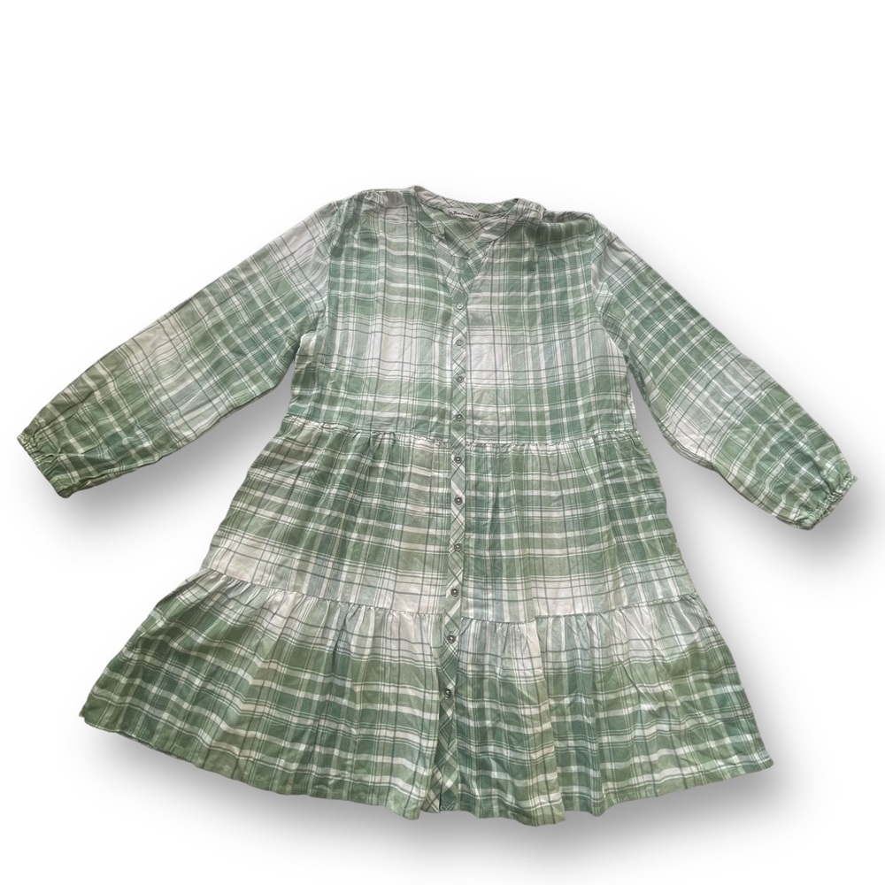 Tantrums Green/Cream Plaid Longsleeve Tunic/Dress Women's Size Large Casual